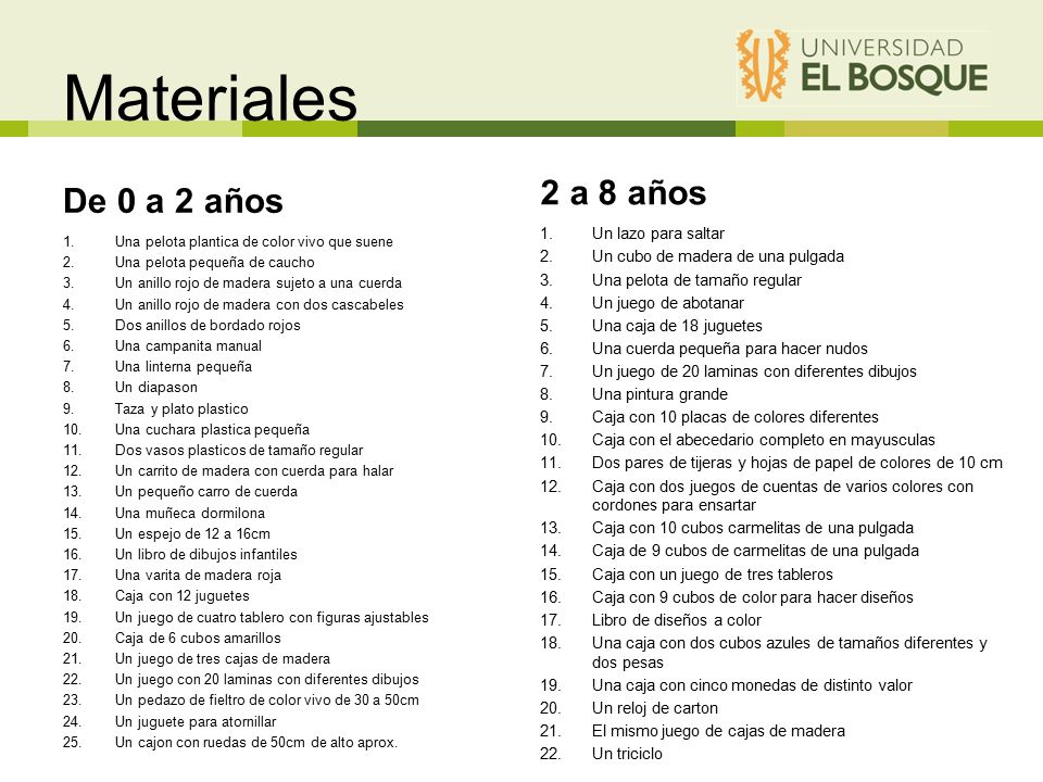 Materiales 2 a 8 años De 0 a 2 años Un lazo para saltar
