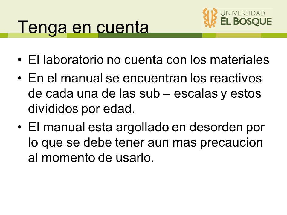 Tenga en cuenta El laboratorio no cuenta con los materiales