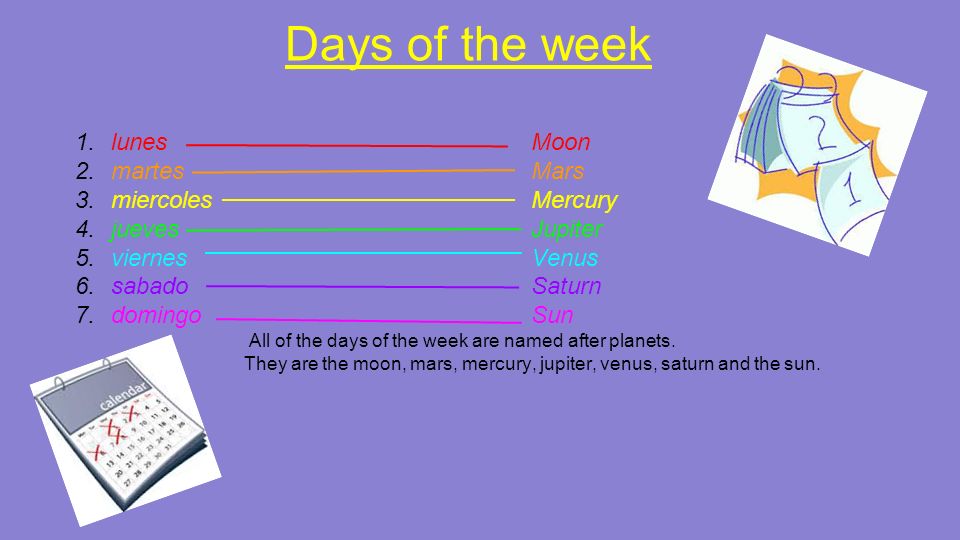 Days of the week lunes martes miercoles jueves viernes sabado domingo