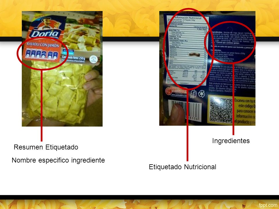 Ingredientes Resumen Etiquetado Nombre especifico ingrediente Etiquetado Nutricional