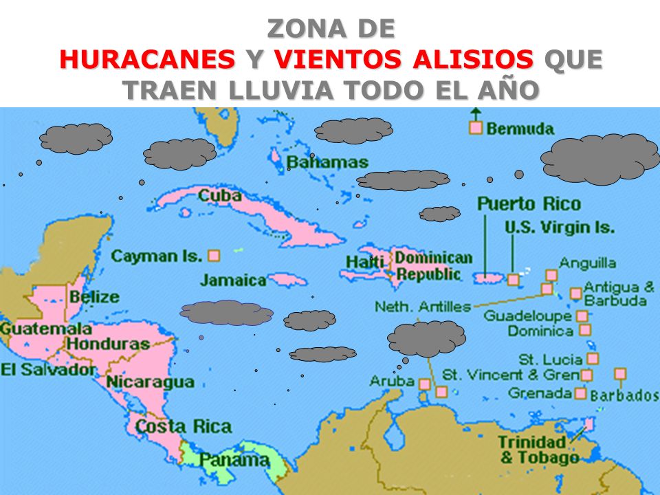 ZONA DE HURACANES Y VIENTOS ALISIOS QUE TRAEN LLUVIA TODO EL AÑO