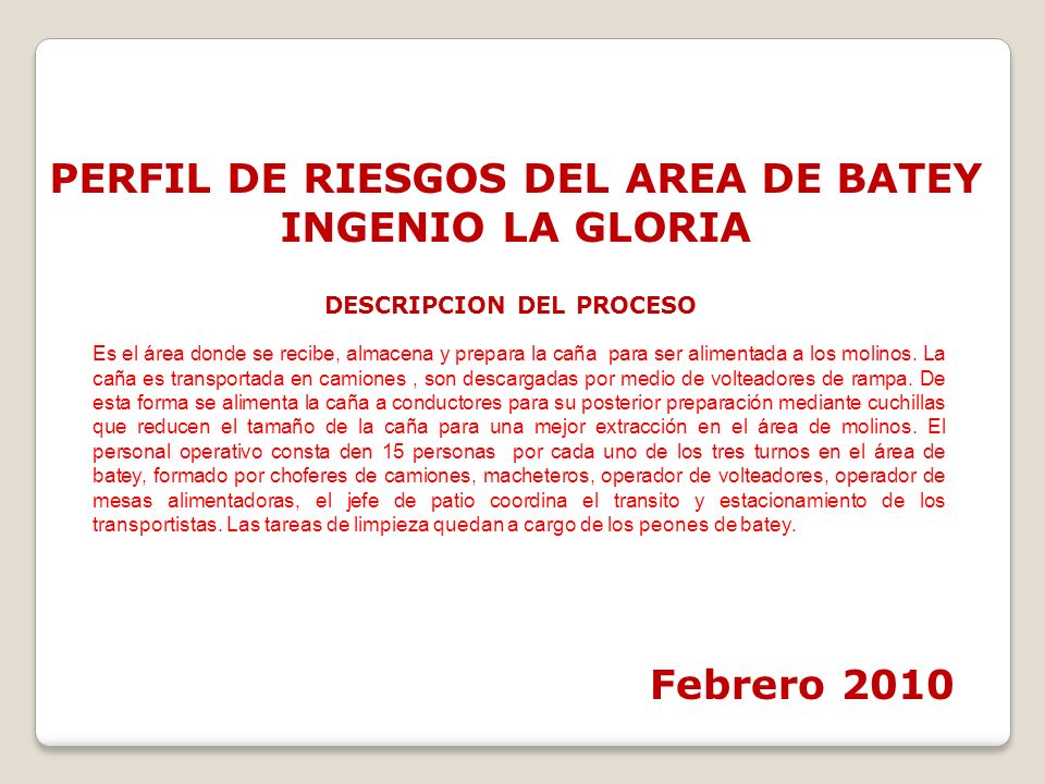 PERFIL DE RIESGOS DEL AREA DE BATEY DESCRIPCION DEL PROCESO