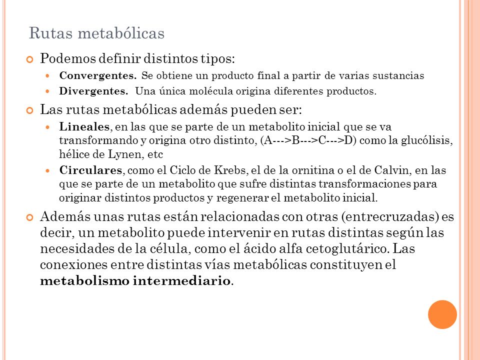 Rutas metabólicas Podemos definir distintos tipos: