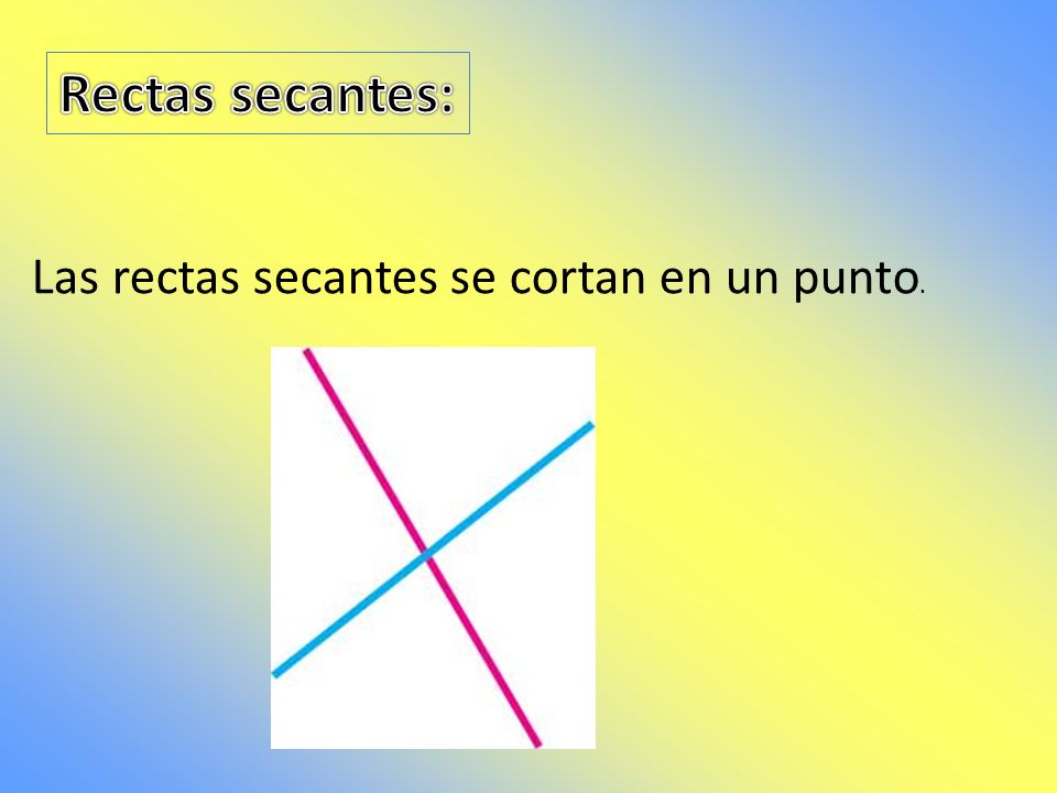 Rectas secantes: Las rectas secantes se cortan en un punto.