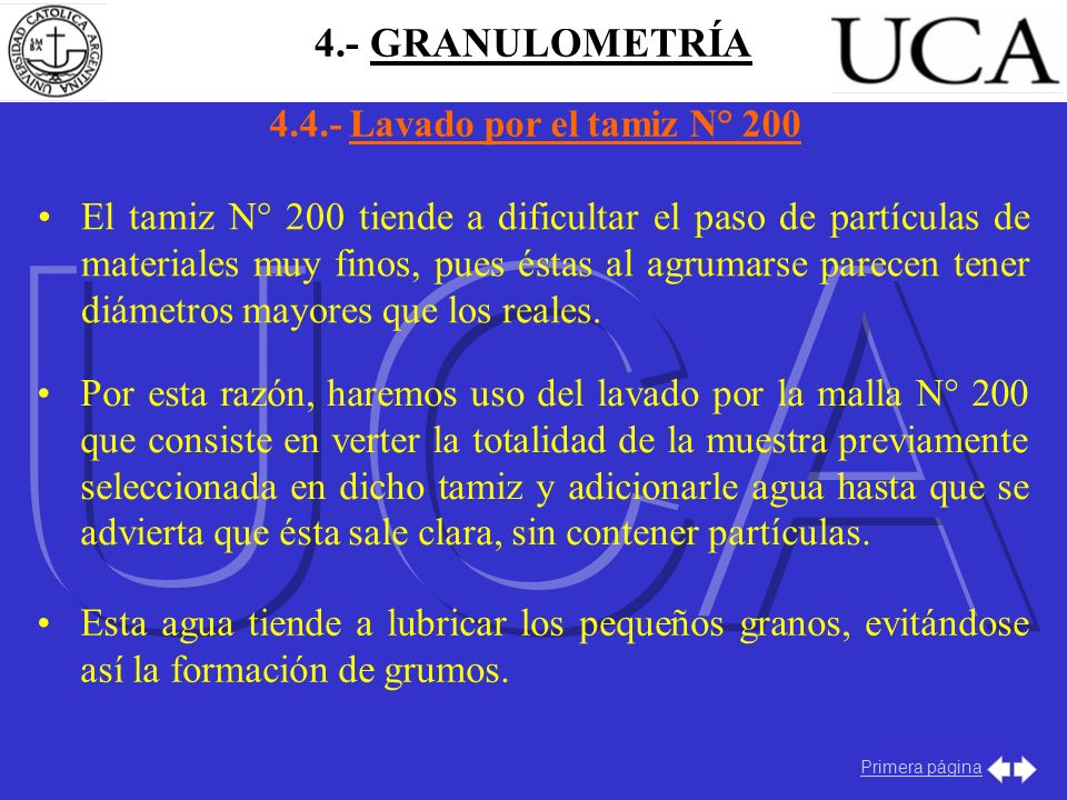 UCA 4.- GRANULOMETRÍA Lavado por el tamiz N° 200