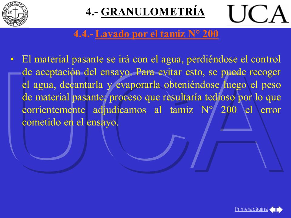 UCA 4.- GRANULOMETRÍA Lavado por el tamiz N° 200