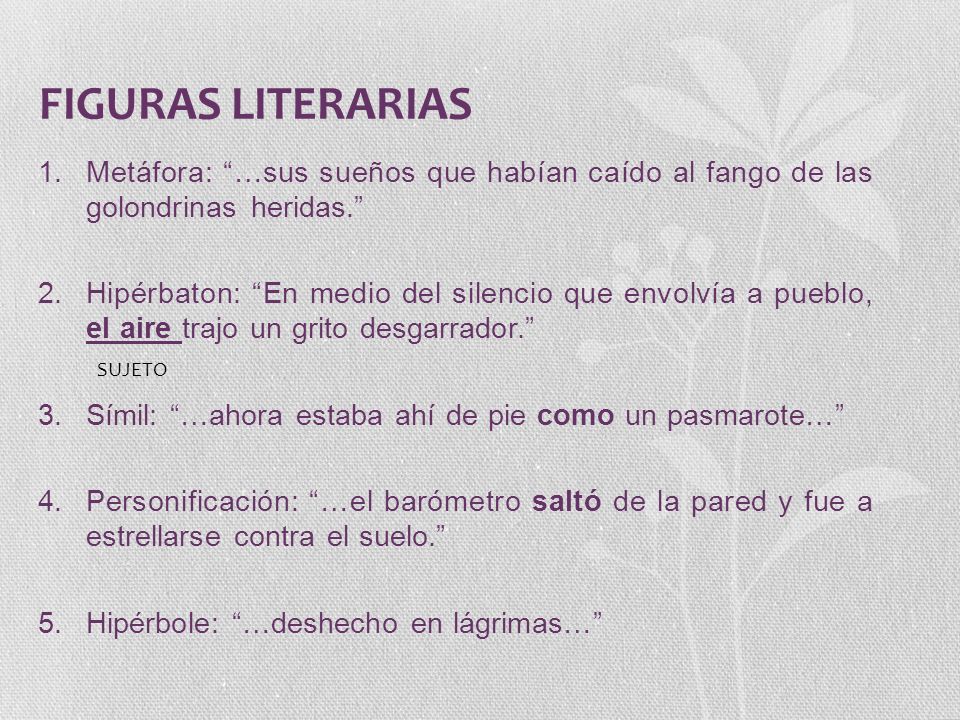 FIGURAS LITERARIAS Metáfora: …sus sueños que habían caído al fango de las golondrinas heridas.
