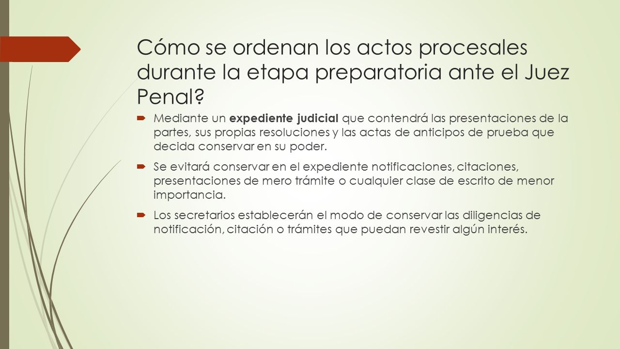 Cómo se ordenan los actos procesales durante la etapa preparatoria ante el Juez Penal