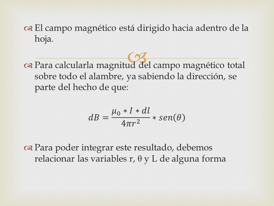 El campo magnético está dirigido hacia adentro de la hoja.