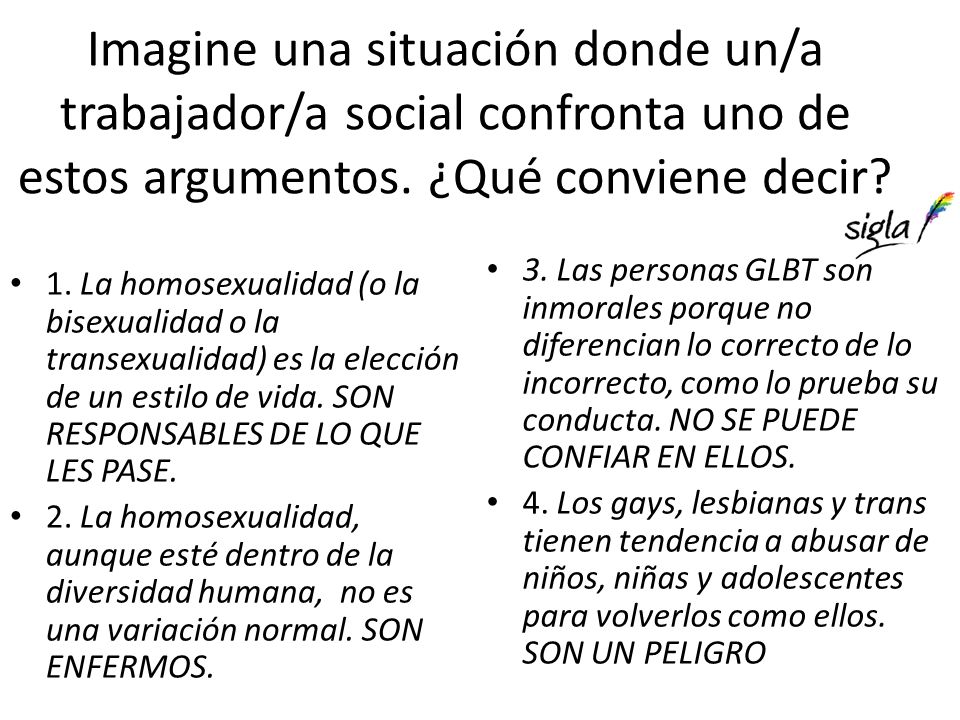 Imagine una situación donde un/a trabajador/a social confronta uno de estos argumentos. ¿Qué conviene decir