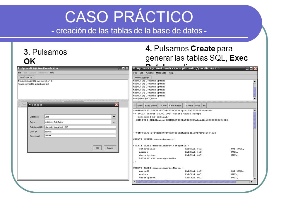 CASO PRÁCTICO - creación de las tablas de la base de datos -