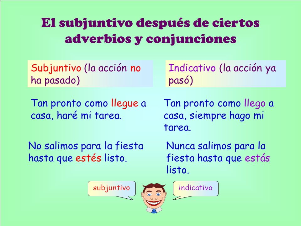 El subjuntivo después de ciertos adverbios y conjunciones