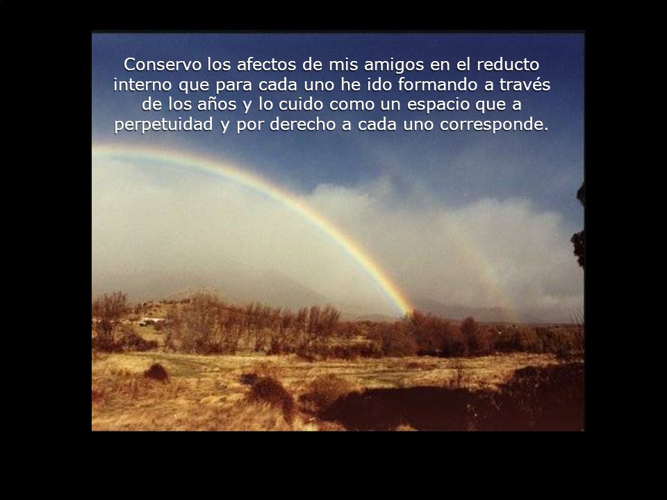 Conservo los afectos de mis amigos en el reducto interno que para cada uno he ido formando a través de los años y lo cuido como un espacio que a perpetuidad y por derecho a cada uno corresponde.