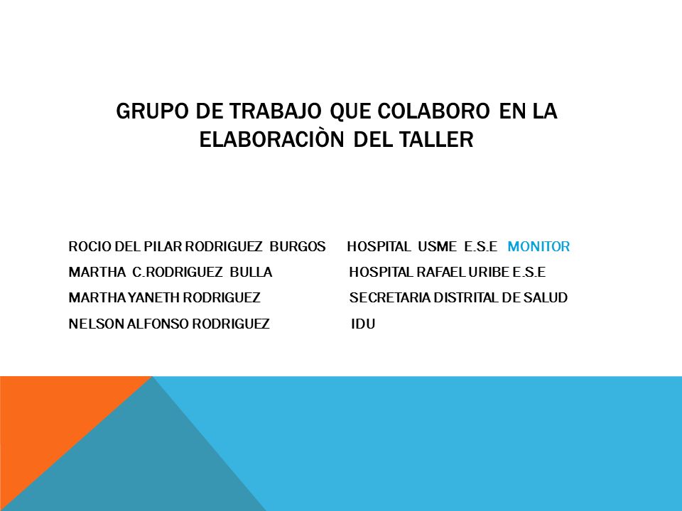 GRUPO DE TRABAJO QUE COLABORO EN LA ELABORACIÒN DEL TALLER