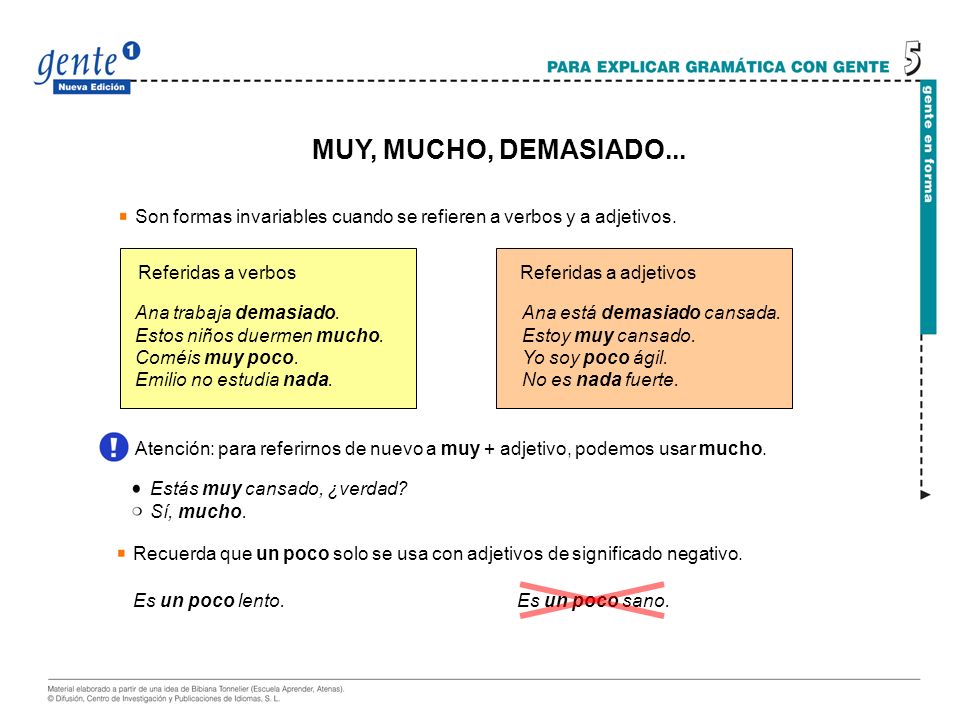 MUY, MUCHO, DEMASIADO... Son formas invariables cuando se refieren a verbos y a adjetivos. Referidas a verbos.