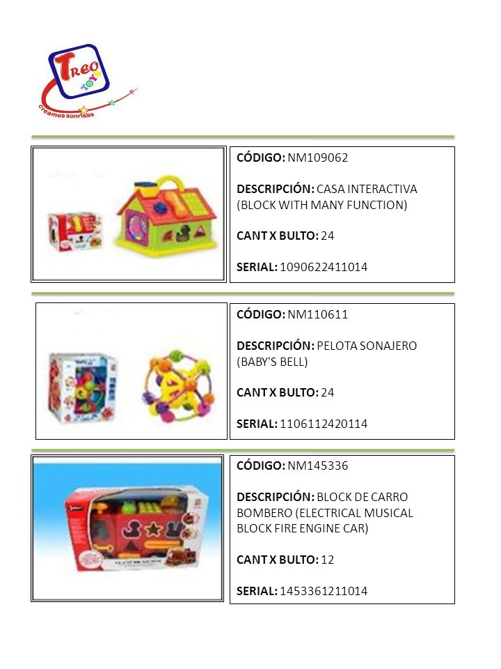 CÓDIGO: NM DESCRIPCIÓN: CASA INTERACTIVA (BLOCK WITH MANY FUNCTION) CANT X BULTO: 24. SERIAL: