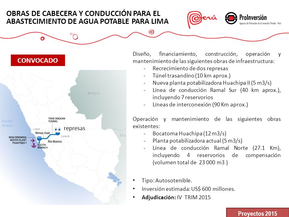 OBRAS DE CABECERA Y CONDUCCIÓN PARA EL ABASTECIMIENTO DE AGUA POTABLE PARA LIMA