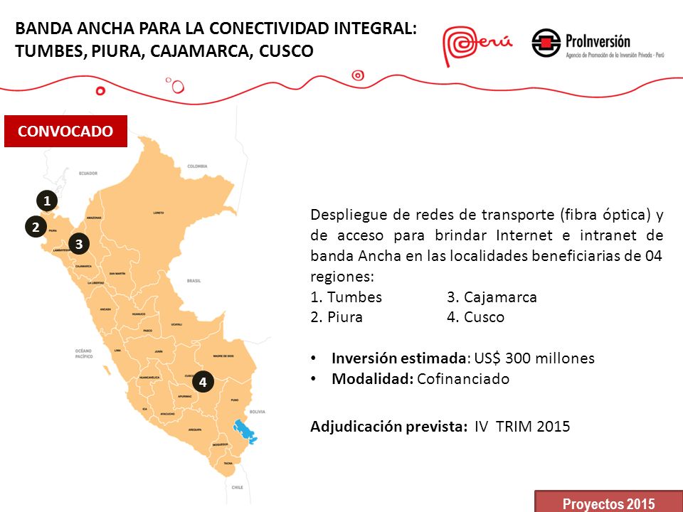BANDA ANCHA PARA LA CONECTIVIDAD INTEGRAL: TUMBES, PIURA, CAJAMARCA, CUSCO