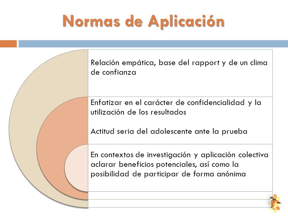 Normas de Aplicación Relación empática, base del rapport y de un clima de confianza.