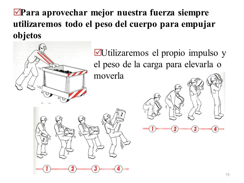 Para aprovechar mejor nuestra fuerza siempre utilizaremos todo el peso del cuerpo para empujar objetos