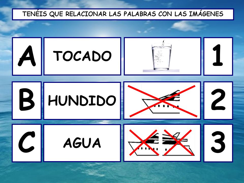 A 1 B 2 C 3 TOCADO HUNDIDO AGUA POR ÚLTIMO, VAMOS A … ACTIVIDAD