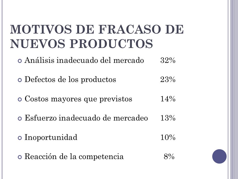 MOTIVOS DE FRACASO DE NUEVOS PRODUCTOS
