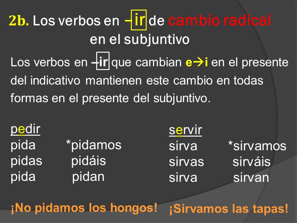 2b. Los verbos en –ir de cambio radical en el subjuntivo