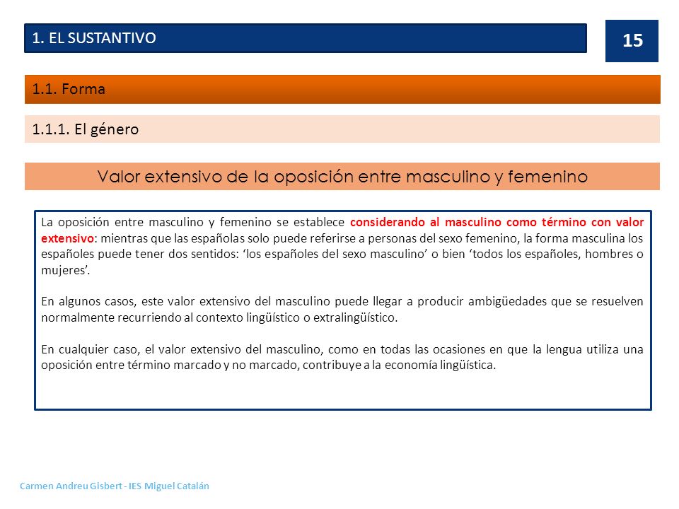 Valor extensivo de la oposición entre masculino y femenino
