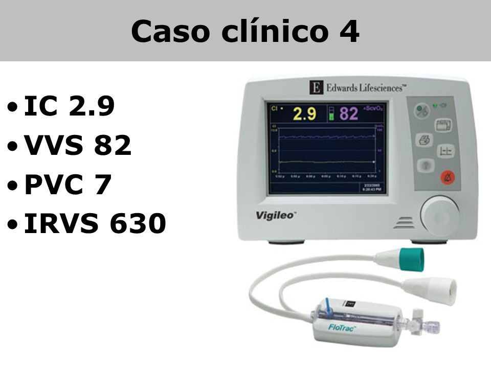 Caso clínico 4 IC 2.9 VVS 82 PVC 7 IRVS 630