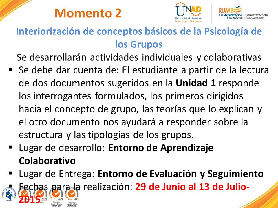 Interiorización de conceptos básicos de la Psicología de los Grupos