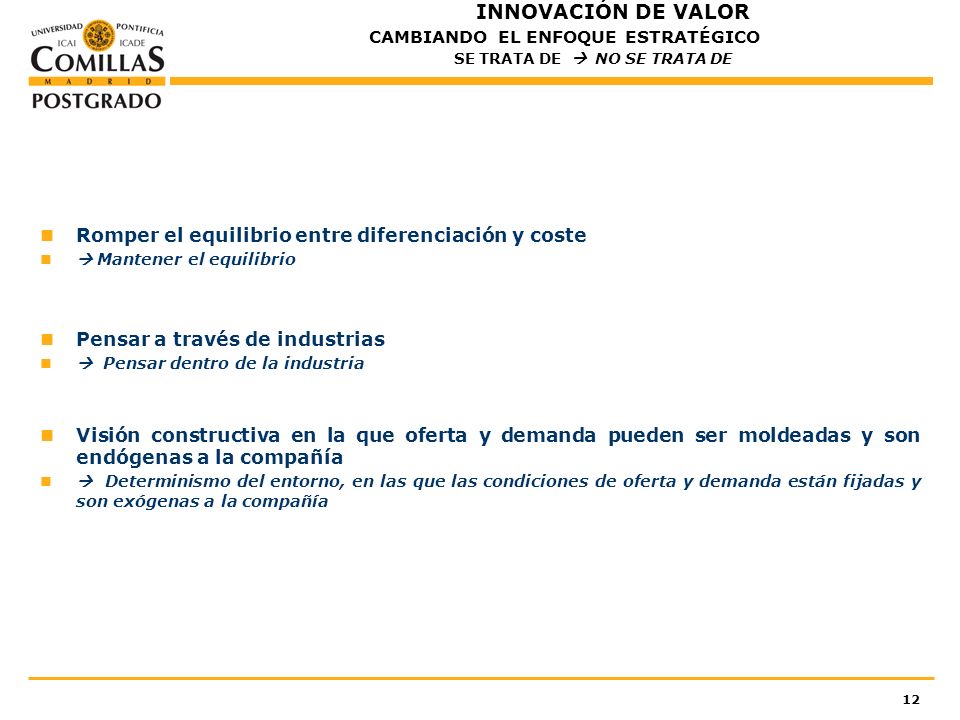 INNOVACIÓN DE VALOR CAMBIANDO EL ENFOQUE ESTRATÉGICO SE TRATA DE  NO SE TRATA DE