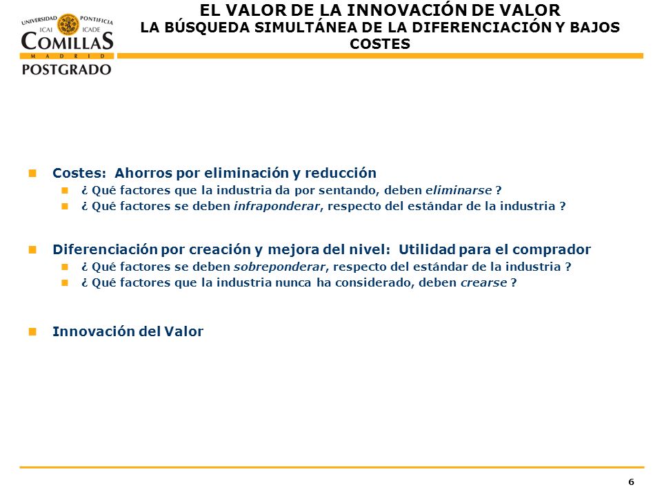EL VALOR DE LA INNOVACIÓN DE VALOR LA BÚSQUEDA SIMULTÁNEA DE LA DIFERENCIACIÓN Y BAJOS COSTES