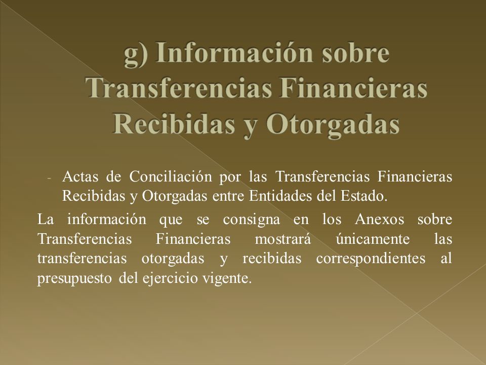 g) Información sobre Transferencias Financieras Recibidas y Otorgadas
