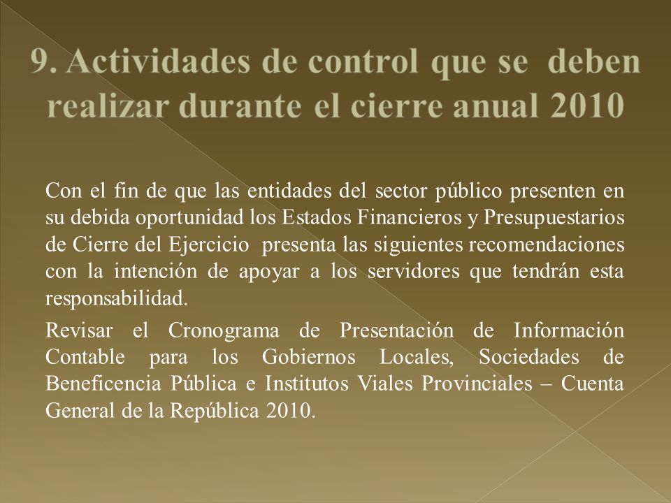 9. Actividades de control que se deben realizar durante el cierre anual 2010