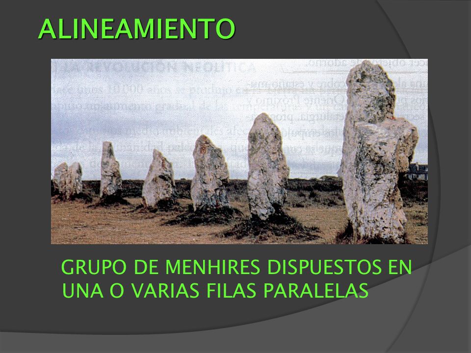ALINEAMIENTO GRUPO DE MENHIRES DISPUESTOS EN UNA O VARIAS FILAS PARALELAS