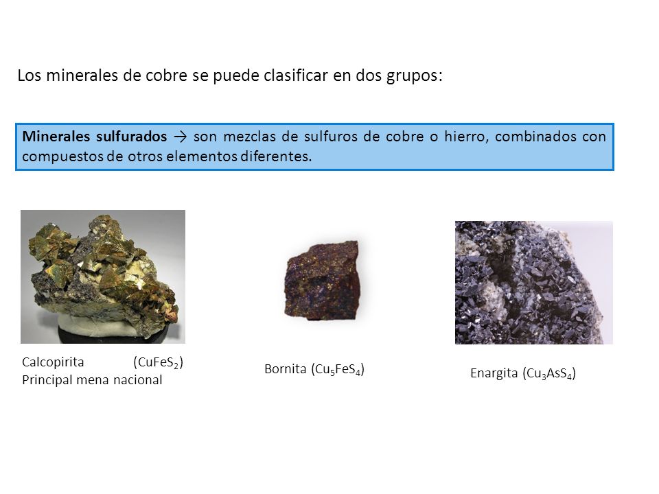 Los minerales de cobre se puede clasificar en dos grupos: