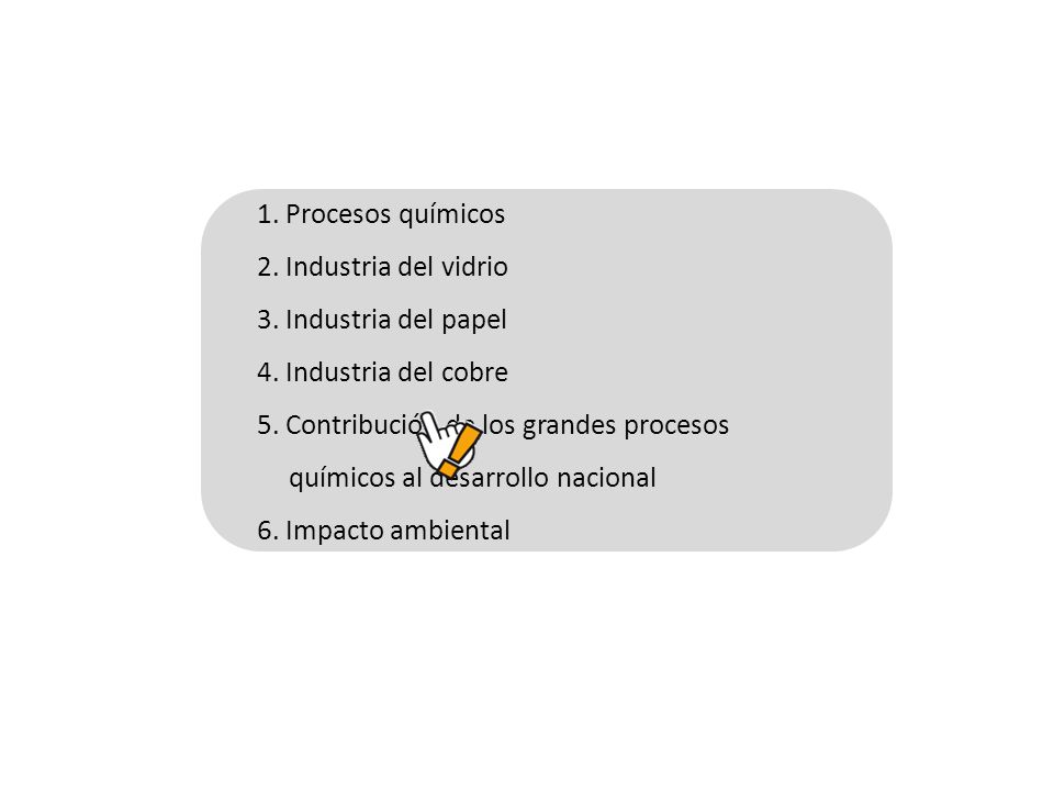 1. Procesos químicos 2. Industria del vidrio. 3. Industria del papel. 4. Industria del cobre.