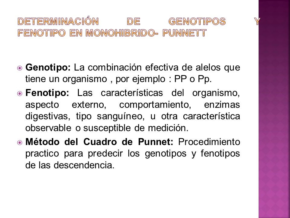 Determinación de Genotipos y fenotipo en monohibrido- Punnett