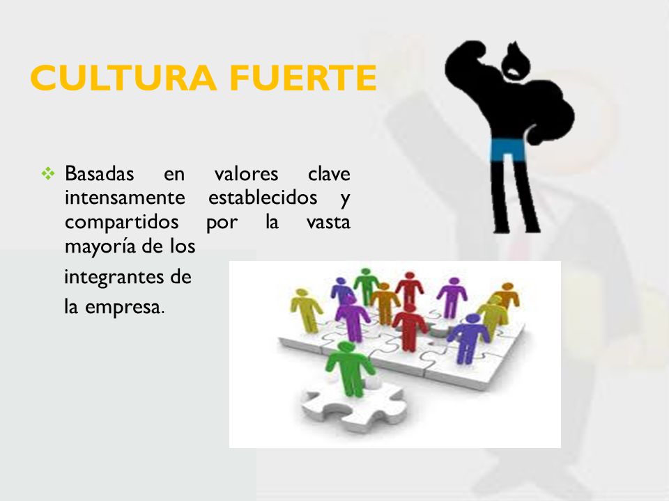 Cultura Fuerte Basadas en valores clave intensamente establecidos y compartidos por la vasta mayoría de los.