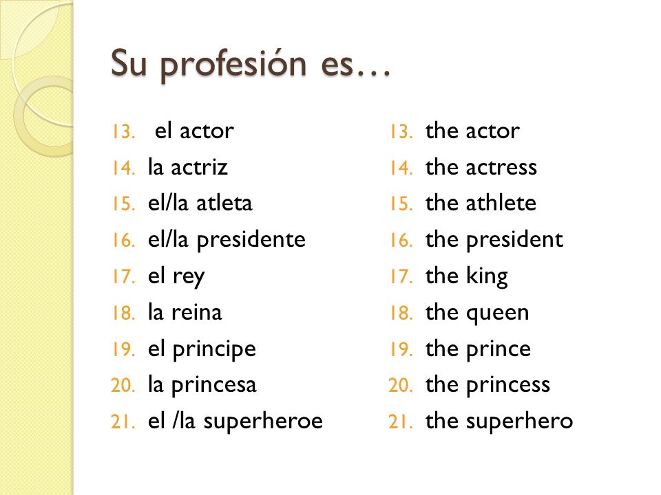 Su profesión es… el actor la actriz el/la atleta el/la presidente