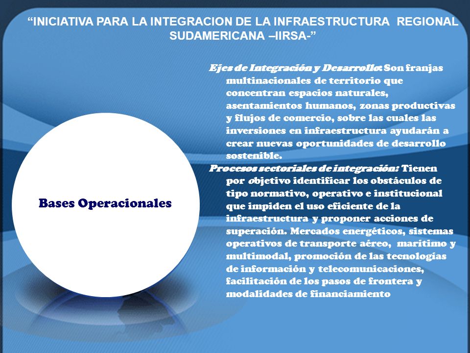 INICIATIVA PARA LA INTEGRACION DE LA INFRAESTRUCTURA REGIONAL SUDAMERICANA –IIRSA-