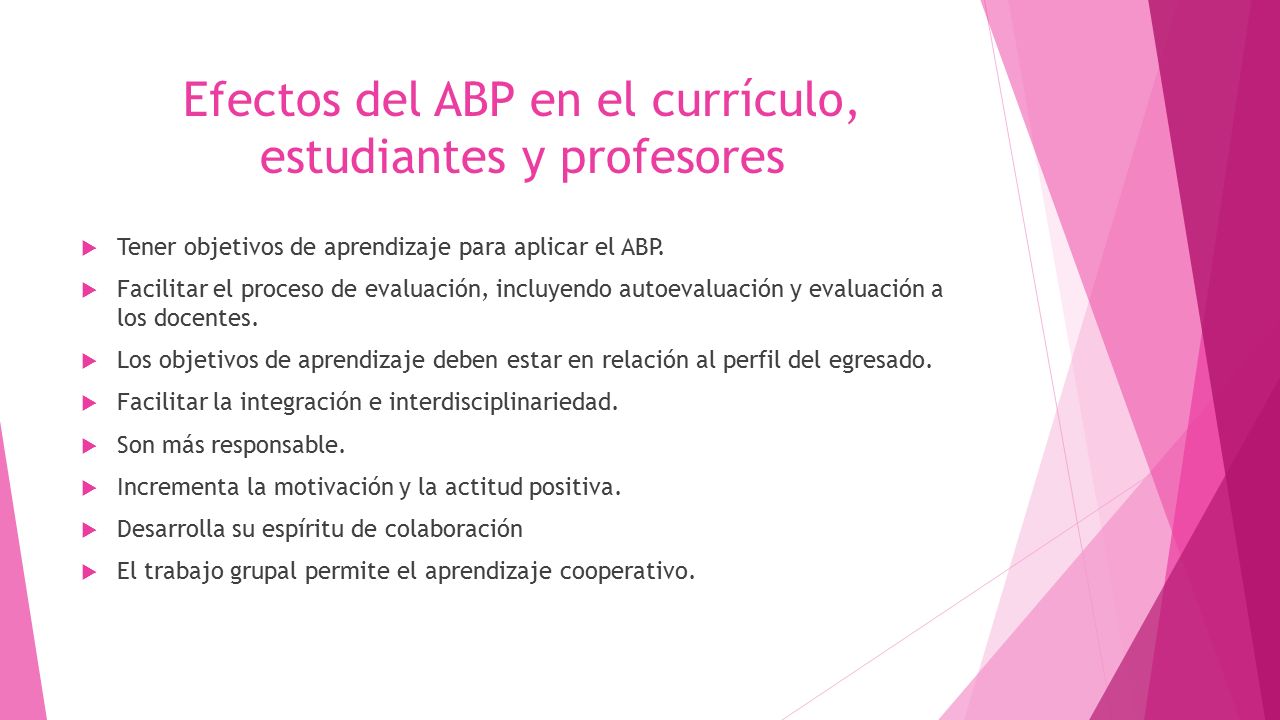 Efectos del ABP en el currículo, estudiantes y profesores