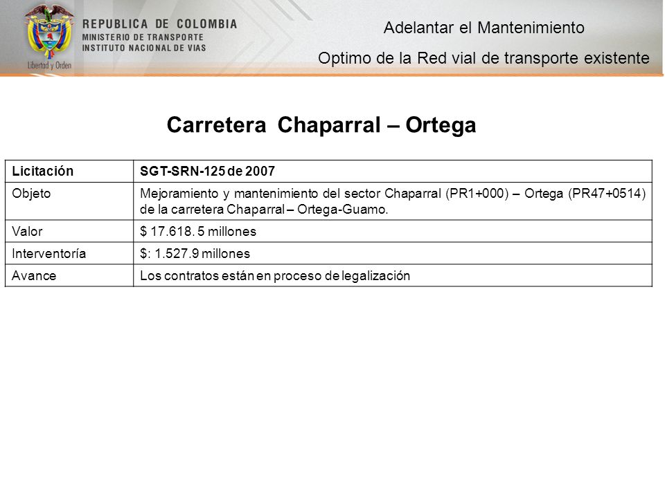 Carretera Chaparral – Ortega