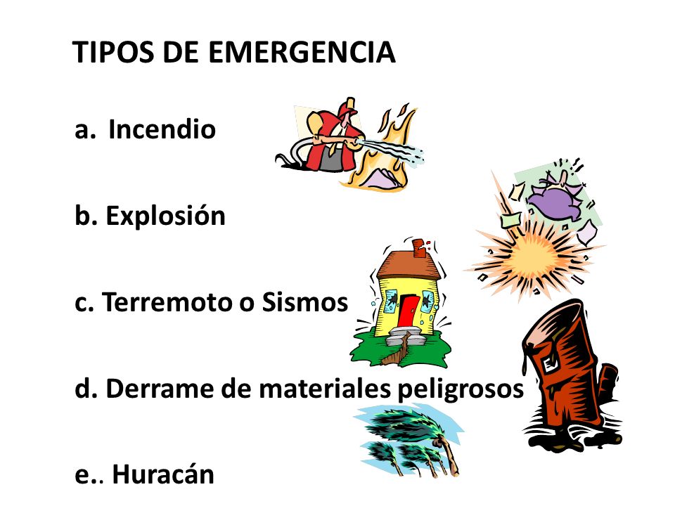 TIPOS DE EMERGENCIA Incendio b. Explosión c. Terremoto o Sismos