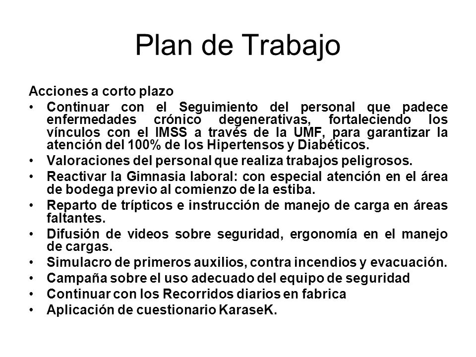 Plan de Trabajo Acciones a corto plazo