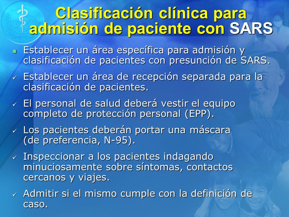 Clasificación clínica para admisión de paciente con SARS