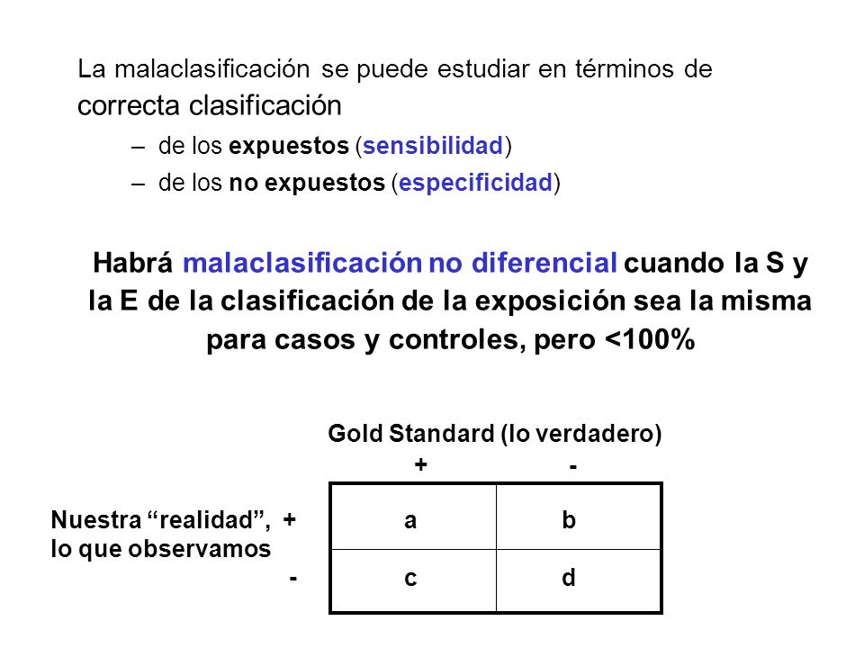 La malaclasificación se puede estudiar en términos de correcta clasificación