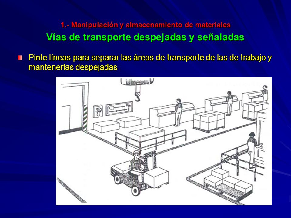 1.- Manipulación y almacenamiento de materiales Vías de transporte despejadas y señaladas