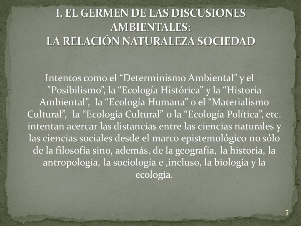 I. EL GERMEN DE LAS DISCUSIONES AMBIENTALES: LA RELACIÓN NATURALEZA SOCIEDAD