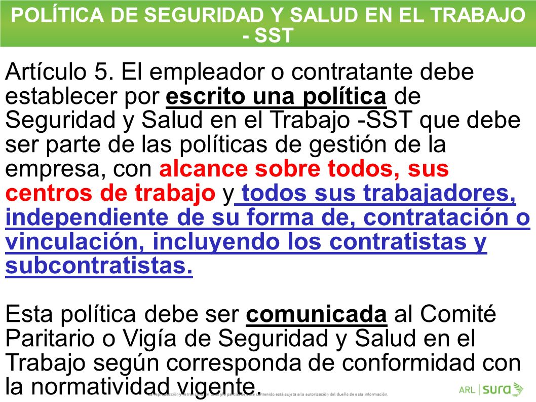 POLÍTICA DE SEGURIDAD Y SALUD EN EL TRABAJO - SST